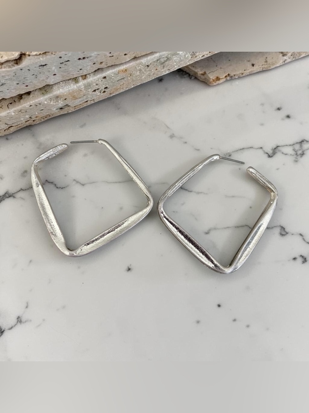 Anthropologie Geometric Silver Square Earrings